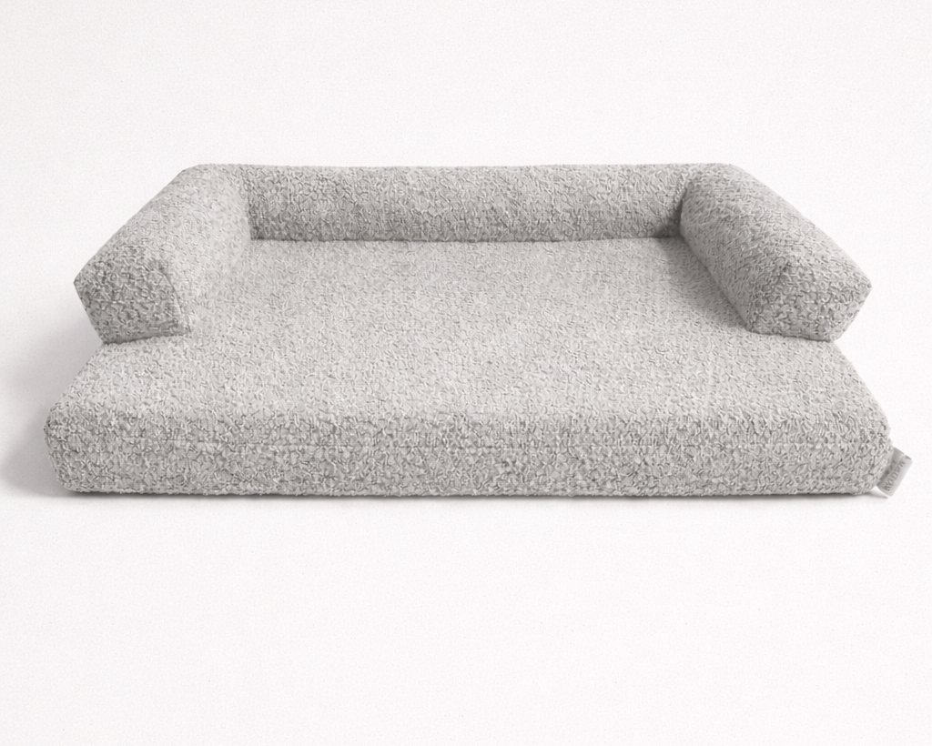 Bouclé Hondenmand Licht Grijs - Met Naam